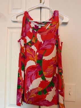 Chico's Vibrant Floral Scoop Neck Tank Top in Red, Pink & Green